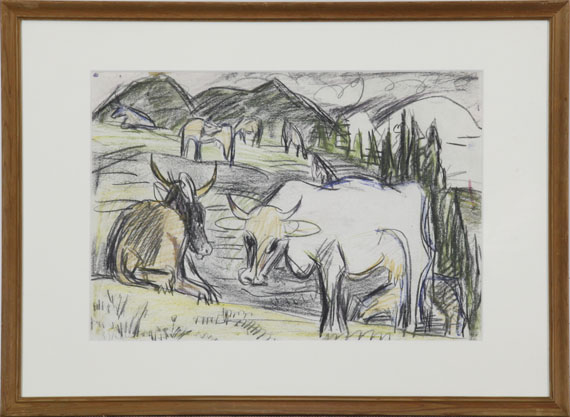 Ernst Ludwig Kirchner - Stehende und ruhende Kühe - Image du cadre