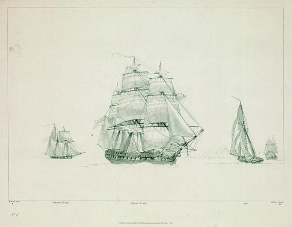 Nicolas Pocock - Nach - 6 Bll. Verschiedene Segelschiffstypen auf einem Blatt (Folge)