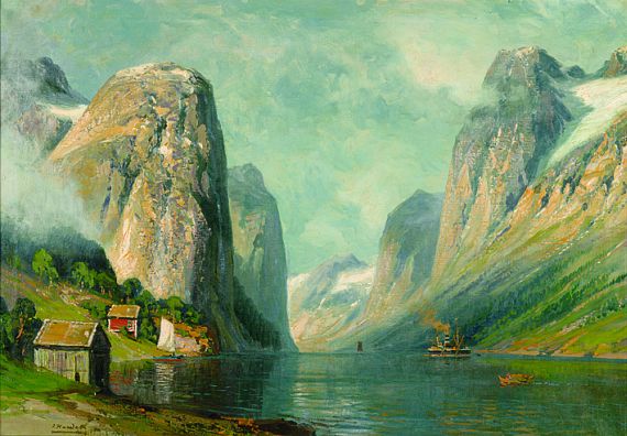 Johannes Harders - Norwegischer Fjord mit Dampfschiff
