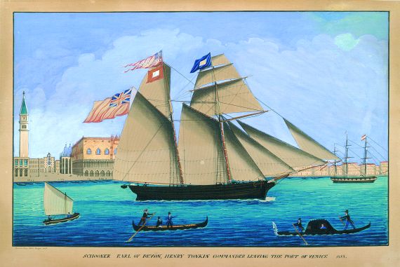 Giovanni Luzzo - Schooner Earl of Devon, Henry Tonkin commander, Leaving the Port of Venice 1845