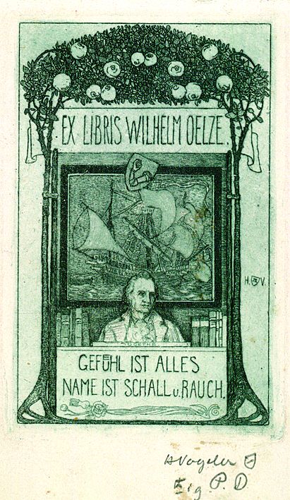 Heinrich Vogeler - 2 Bll. Exlibris: Wilhelm Oelze (I + II)