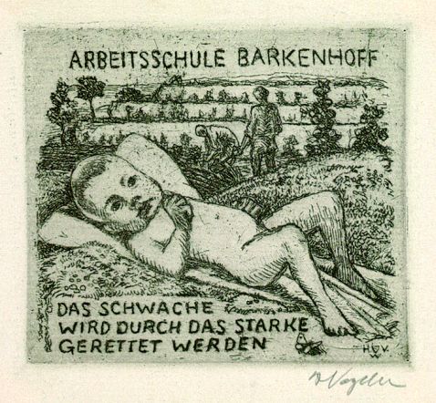 Heinrich Vogeler - 2 Bll. Exlibris: Nellie Joster. Arbeitsschule Barkenhoff