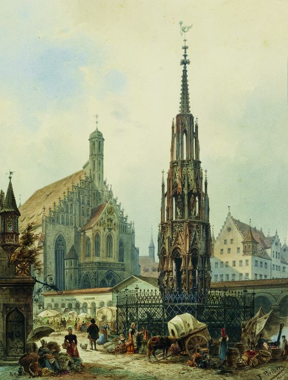 Friedrich Perlberg - Nürnberg (Ansicht der Liebfrauenkirche mit dem Schönen Brunnen)