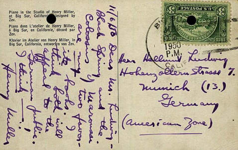 Henry Miller - Eigh. Postkarte m. U. 1950.