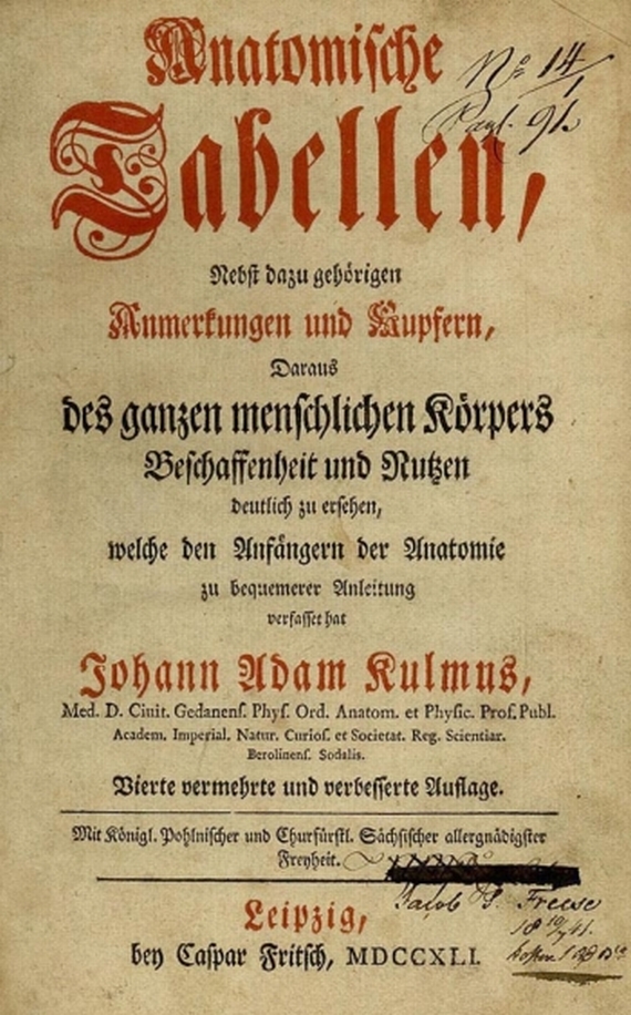 J. A. Kulmus - Anatomische Tabellen. 1741.