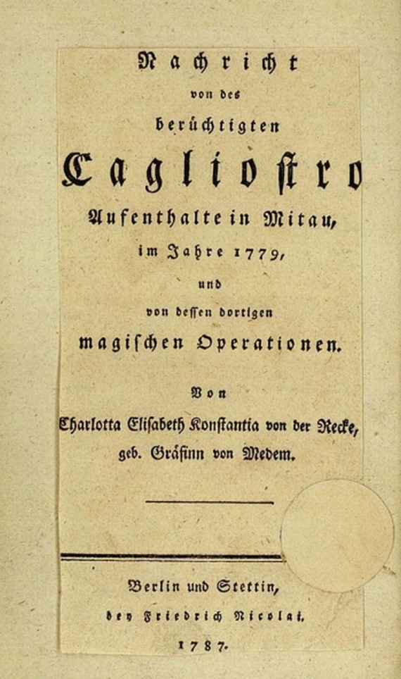 Ch. E. C. Recke - Cagliostro. 1787