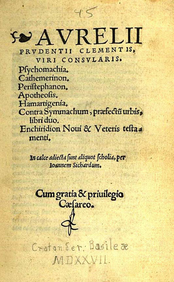 Aurelius Prudentius Clemens - Opera. 1527.  - Angeb.: Claudianus.