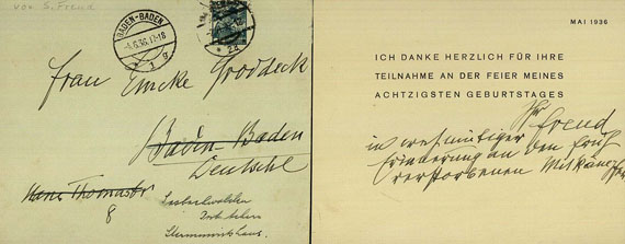 Sigmund Freud - Eigh. Briefkarte m. Umschlag. An E. Groddeck