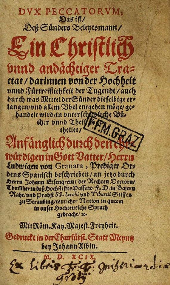 Ludwig von Granatensis - Des Sünders Beleytsmann, 1599