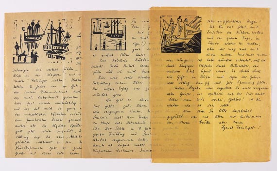 Lyonel Feininger - Brief an einen Freund. Dessau 6. Sept. 1920. Mit Holzschnitten.