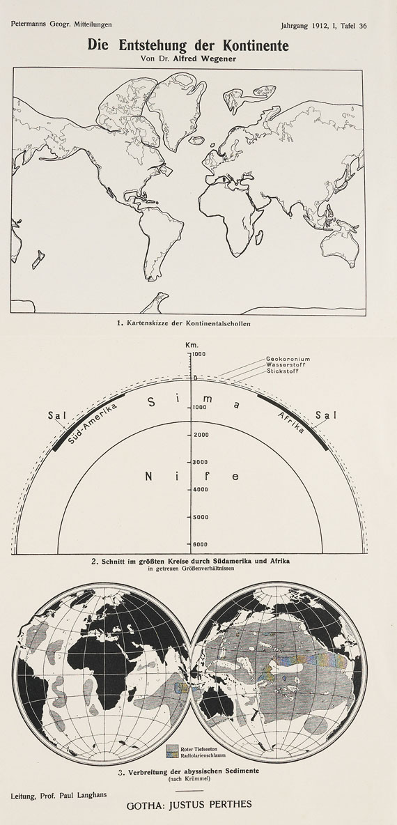 Alfred Wegener - Entstehung der Kontinente, in 3 Orig.-Hftn. 1912. - Autre image
