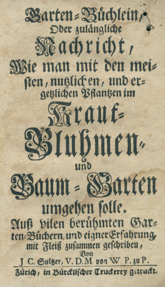  Haus- und Landwirtschaft - Sulzer, J. G., Garten-Büchlein. Um 1700