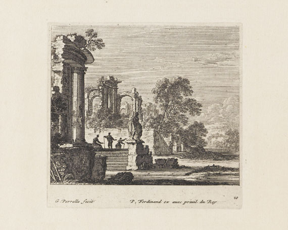 Gabriel Perelle - 12 Bll.: Arkadische Landschaften mit antiken Ruinen und Figurenstaffage - Autre image