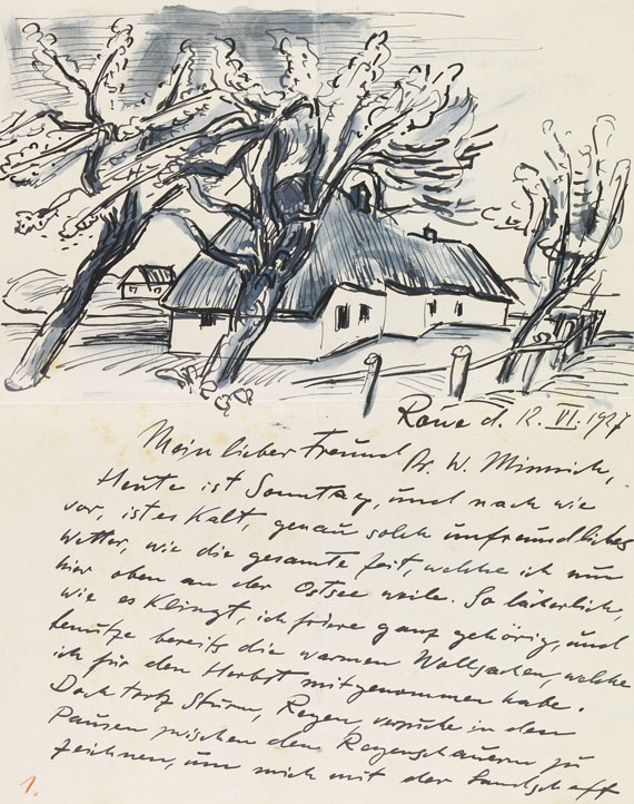 Hermann Max Pechstein - Brief mit Zeichnung (12. Juni 1927)..
