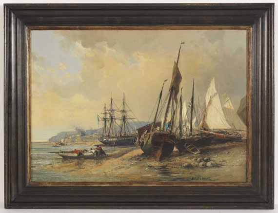 Jules Achille Noël - Segelschiffe und Fischerboote am bretonischen Strand (Brest?) - Image du cadre