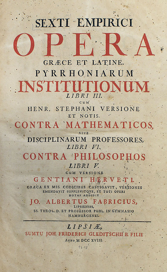  Sextus Empiricus - Opera graece et latine. 1718 - Autre image
