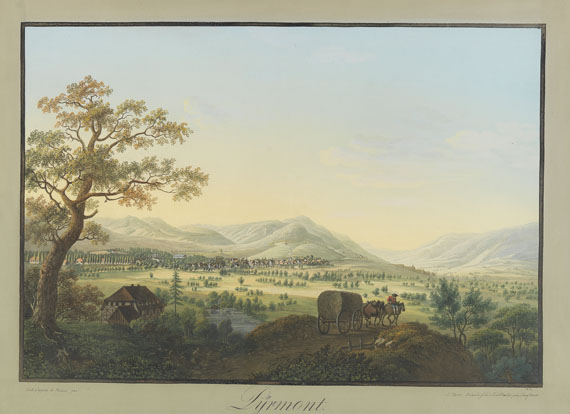 Johann Heinrich Bleuler - 2 Bll.: Ansichten von Bad Pyrmont (J. H. Bleuler). 1812. - Autre image