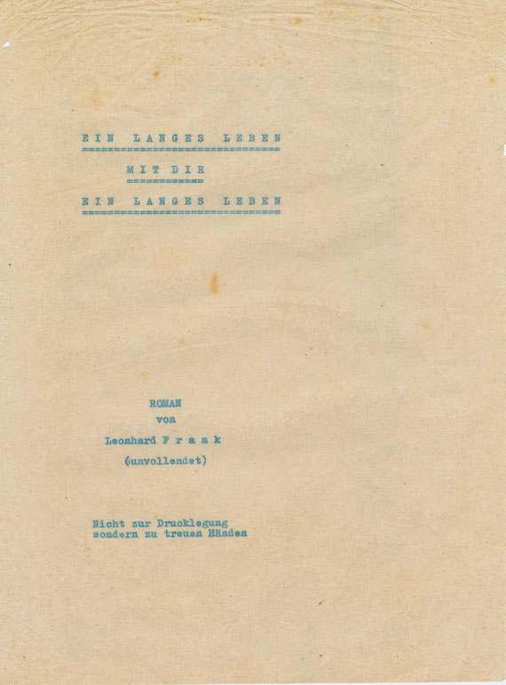 Leonhard Frank - 1 Manuskript, 1 Typoskript u. Buchausgabe. Um 1940-48. - Autre image