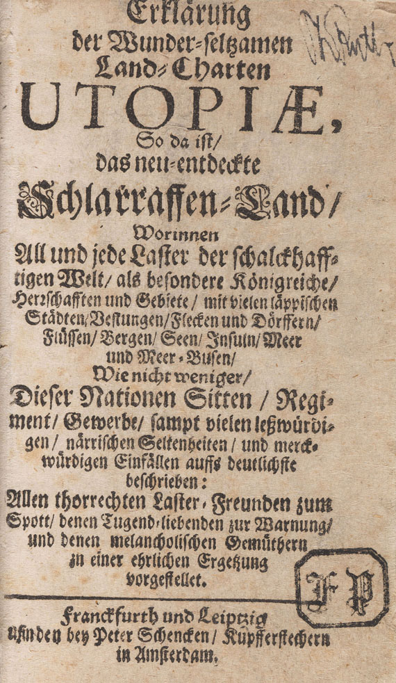 Johann Andreas Schnebelin - Erklärung der wunder-seltzamen Land-Charten Utopiae. - Autre image
