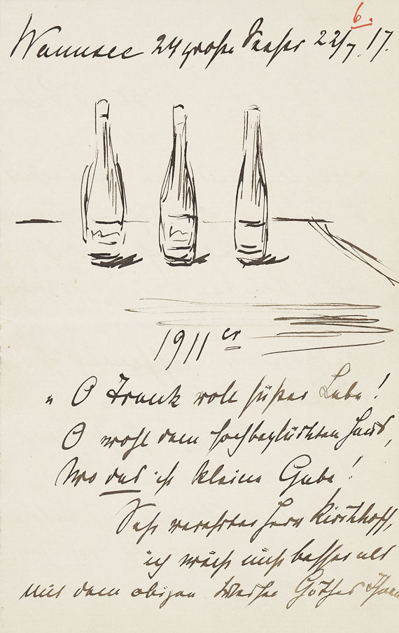 Max Liebermann - Brief mit kleiner Federzeichnung.