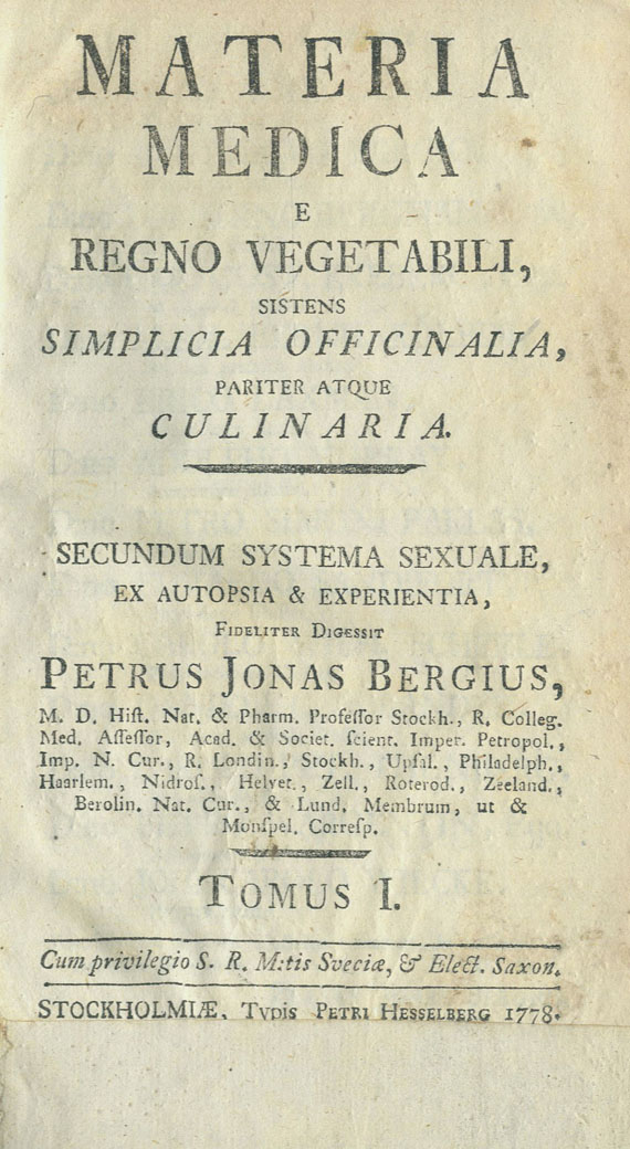Petrus Jonas Bergius - Materia Medica e regno vegetabili. 2 Bde.