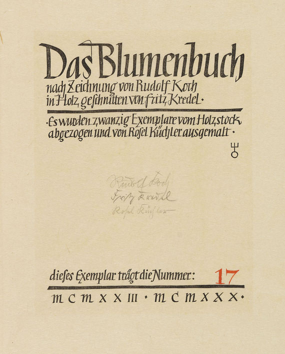 Rudolf Koch - Das Blumenbuch. 12 Mappen. 1923-30. Ex. der Luxusausgabe. - Autre image