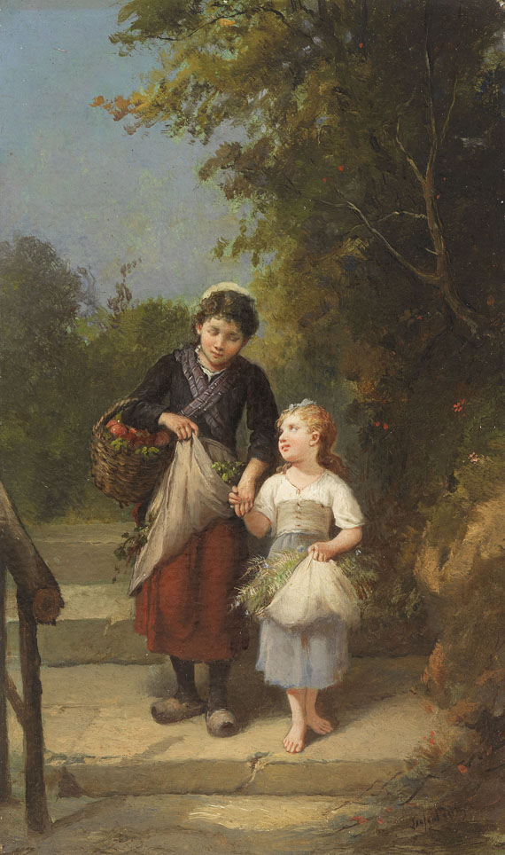 François Louis Lanfant de Metz - Gemäldepaar: Heimkehr vom Garten. Das Vogelnest - Autre image