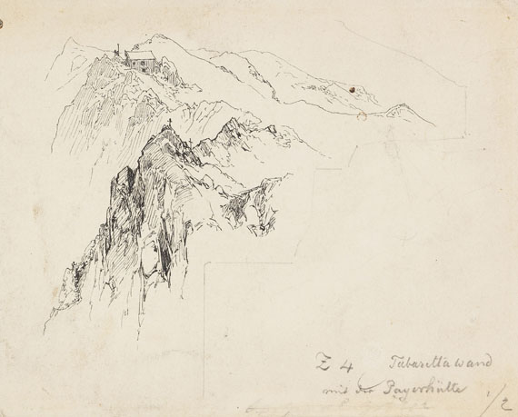 Edward Theodore Compton - 2 Bll.: Tabarettawand mit der Payerhütte. Schutzhütte an der Felswand