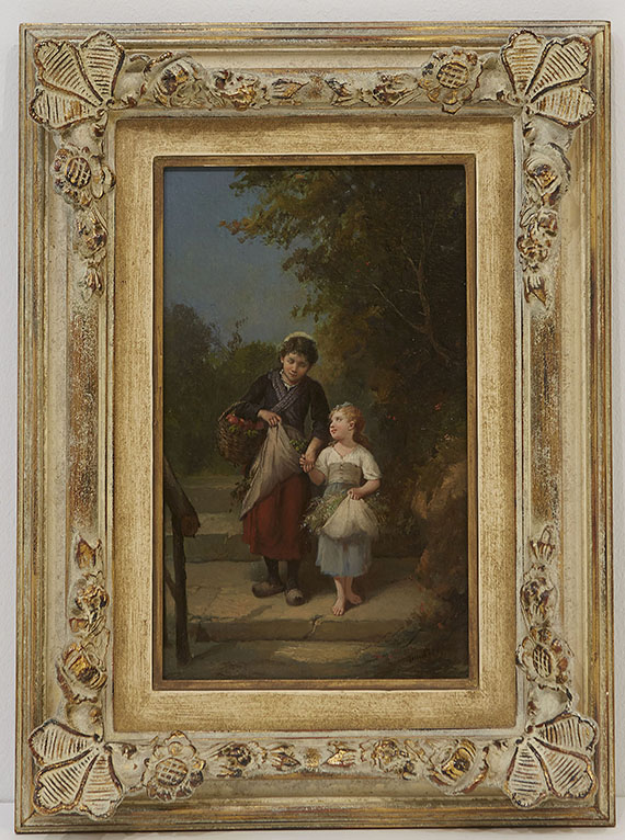 François Louis Lanfant de Metz - Gemäldepaar: Heimkehr vom Garten. Das Vogelnest - Image du cadre