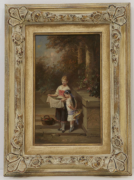 François Louis Lanfant de Metz - Gemäldepaar: Heimkehr vom Garten. Das Vogelnest - Image du cadre