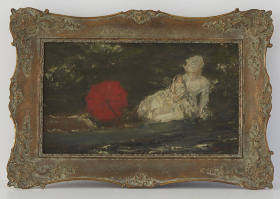 Albert von Keller - Frau und Kind im Freien mit rotem Parasol - Image du cadre
