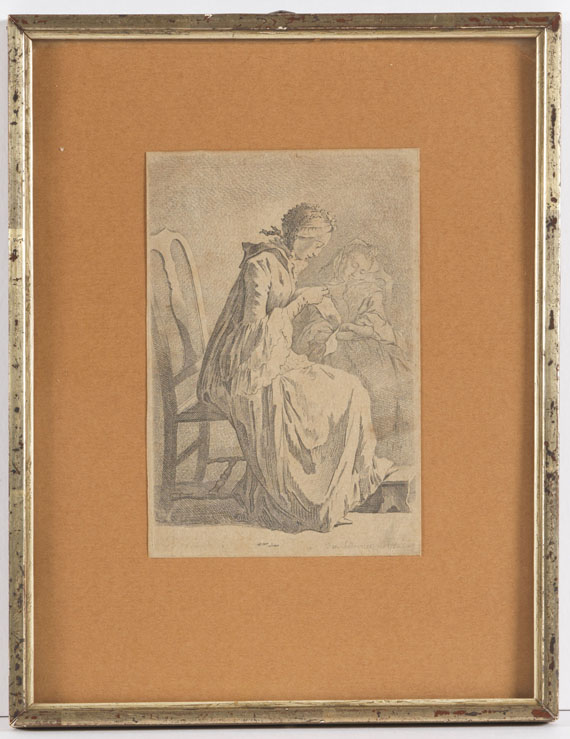 Daniel Chodowiecki - Die beiden sitzenden Damen (Demoiselle Quantin und die Gattin des Künstlers) - Image du cadre