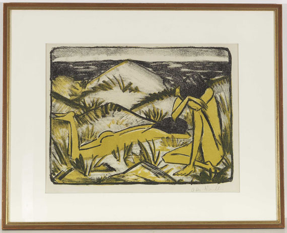 Otto Mueller - Ein in Dünen sitzendes und ein liegendes Mädchen (Zwei Mädchen in den Dünen, Sylt) - Image du cadre