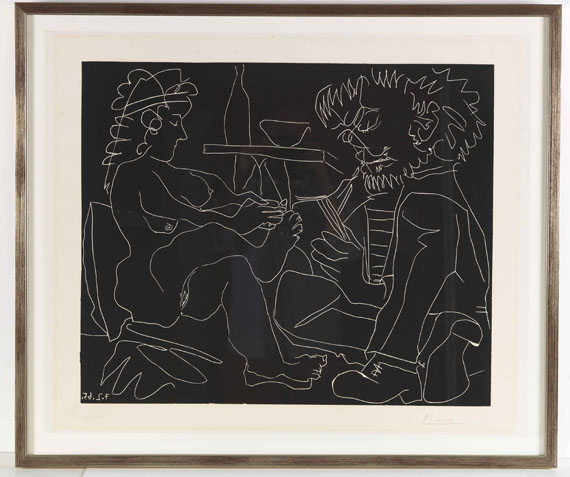 Pablo Picasso - Le peintre et son modèle nu au chapeau - Image du cadre