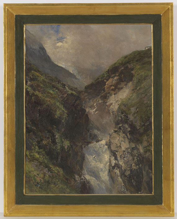 Edward Theodore Compton - Gebirgsschlucht mit tosendem Wasserfall - Image du cadre