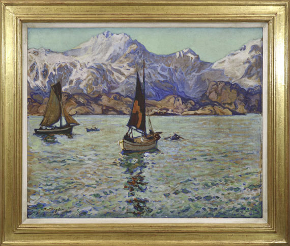 Julius Seyler - Lofotenlandschaft mit zwei Segelschiffen - Image du cadre