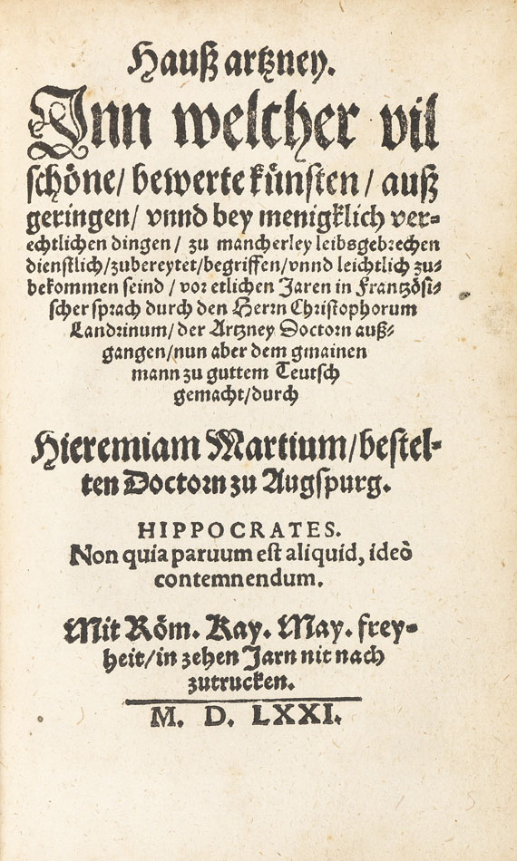Philippus Theophrastus Paracelsus - Wunder-Arzney. Vorgebunden: Kunstbuch 1571. - Autre image