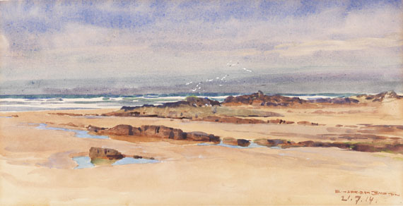 Edward Harrison Compton - 2 Bll.: Bei Bude (Cornwall): Die Küste mit der Mündung des River Neet. Felsiger Strand mit Möwen - Autre image