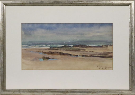 Edward Harrison Compton - 2 Bll.: Bei Bude (Cornwall): Die Küste mit der Mündung des River Neet. Felsiger Strand mit Möwen - Image du cadre