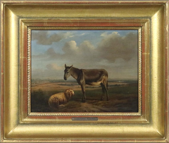 Adolphe Malherbe - Schaf und Esel vor weiter Landschaft - Image du cadre
