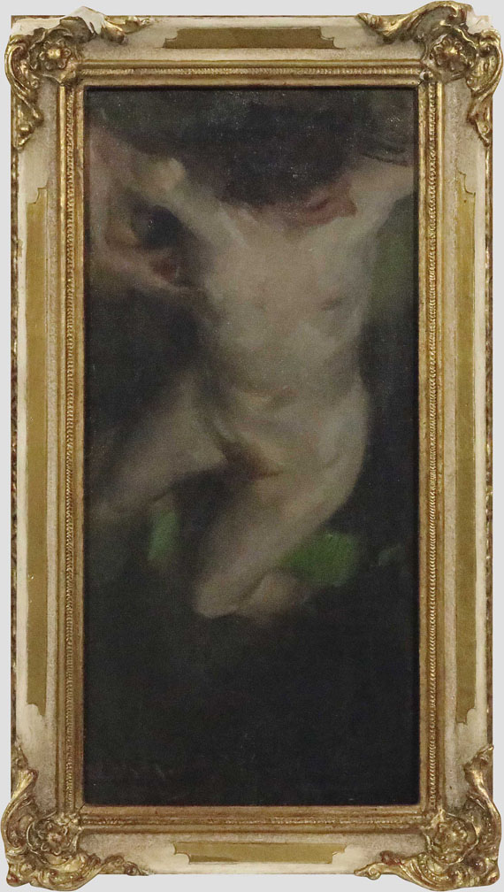 Carl von Marr - Liegender weiblicher Akt mit grünem Tuch - Image du cadre