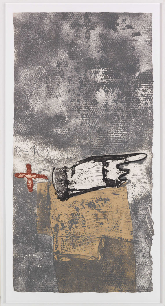 Antoni Tàpies - Ma i creu sobre gris - Image du cadre