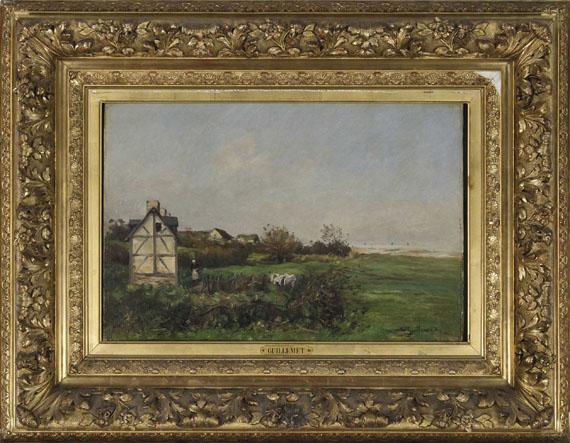Jean-Baptiste Antoine Guillemet - Landschaft mit Fachwerkhaus und Bäuerin - Image du cadre