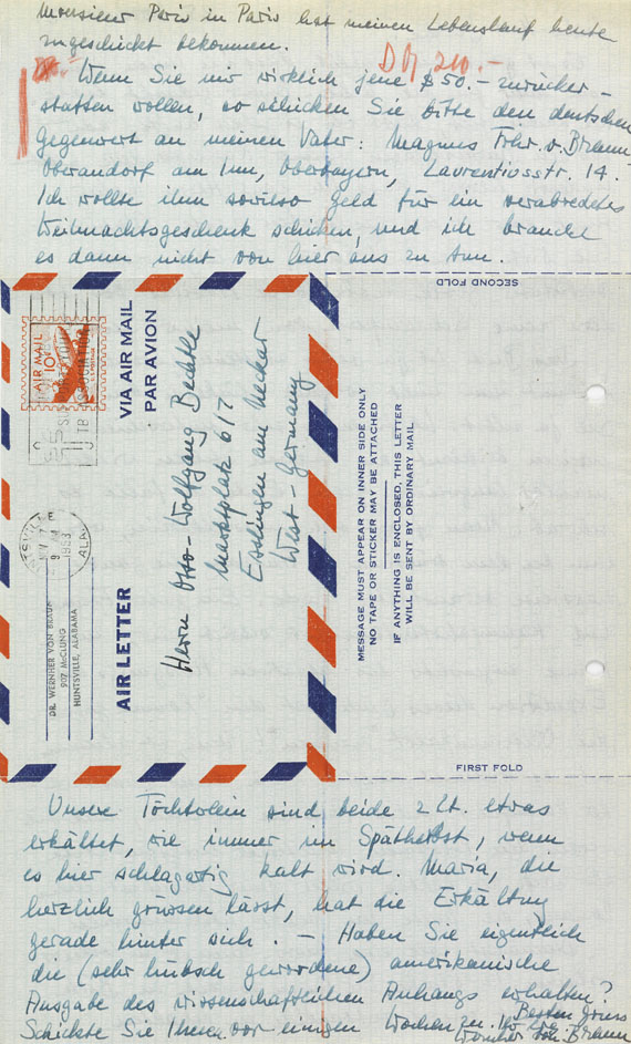 Wernher von Braun - Eigenhändiger Brief mit Unterschrift