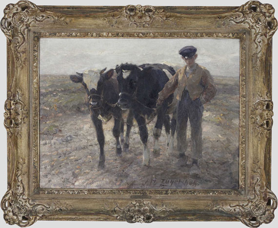 Heinrich von Zügel - Hirte mit Jungrindern auf der Heide - Image du cadre