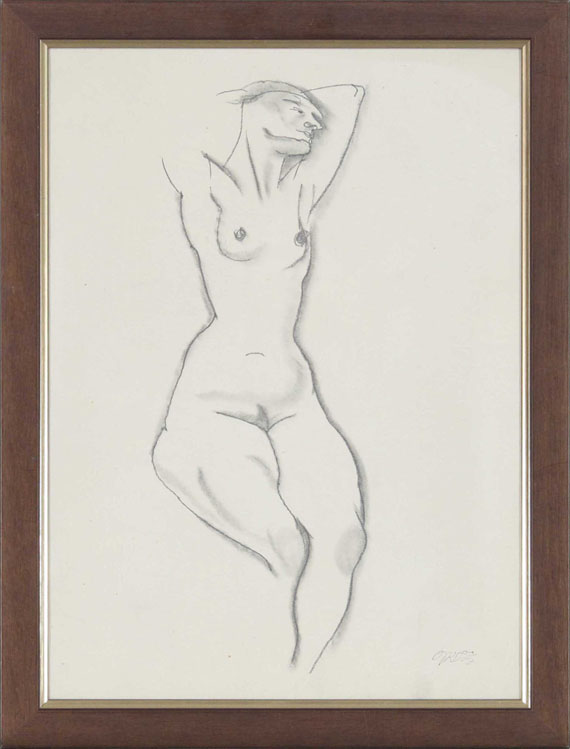 George Grosz - Sitzender weiblicher Akt mit erhobenen Armen - Image du cadre