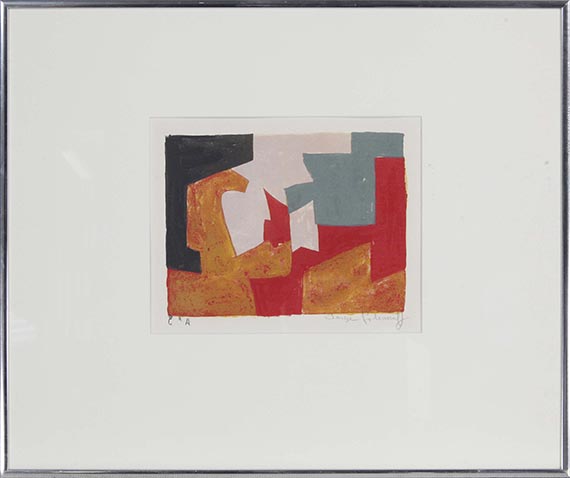 Serge Poliakoff - Komposition in Orange, Schwarz, Rosa, Grün und Rot - Image du cadre