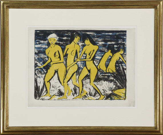 Otto Mueller - Fünf gelbe Akte am Wasser - Image du cadre