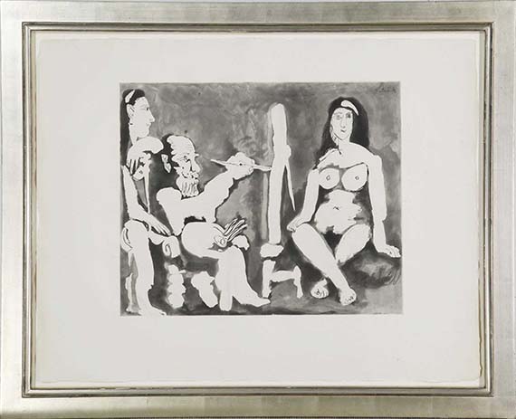 Pablo Picasso - Peintre et modèle avec une spectatrice au bandeau - Image du cadre