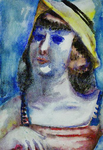Paul Kleinschmidt - Brustbild einer Dame mit gelbem Hut